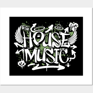 HOUSE MUSIC  - Graffiti Steez (Army Green/White) Posters and Art